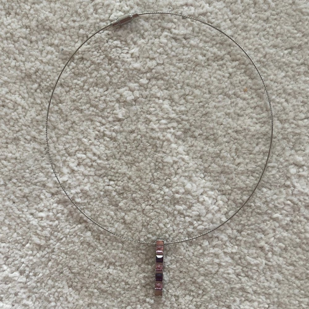 Silver Choker Style Necklace with Purple Crystals